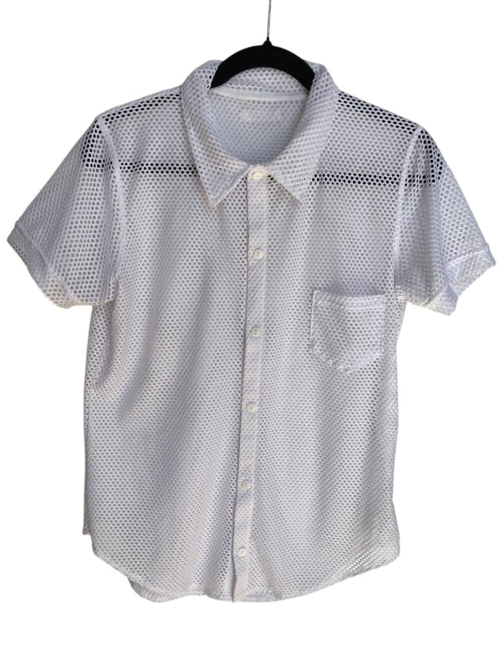 Modus Vivendi White Mesh See-Through Net Trap Button Down Shirt Club Retro-L